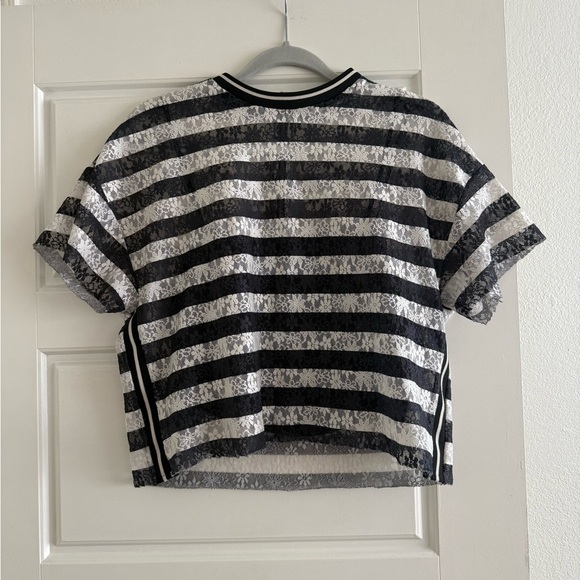 Zara Tops - Zara Lace Striped Flower Pattern Short Sleeve Top Size Small